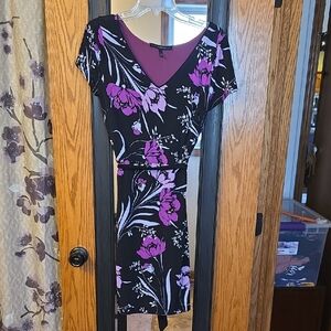 White House Black Market Black and Purple Floral Midi Dress